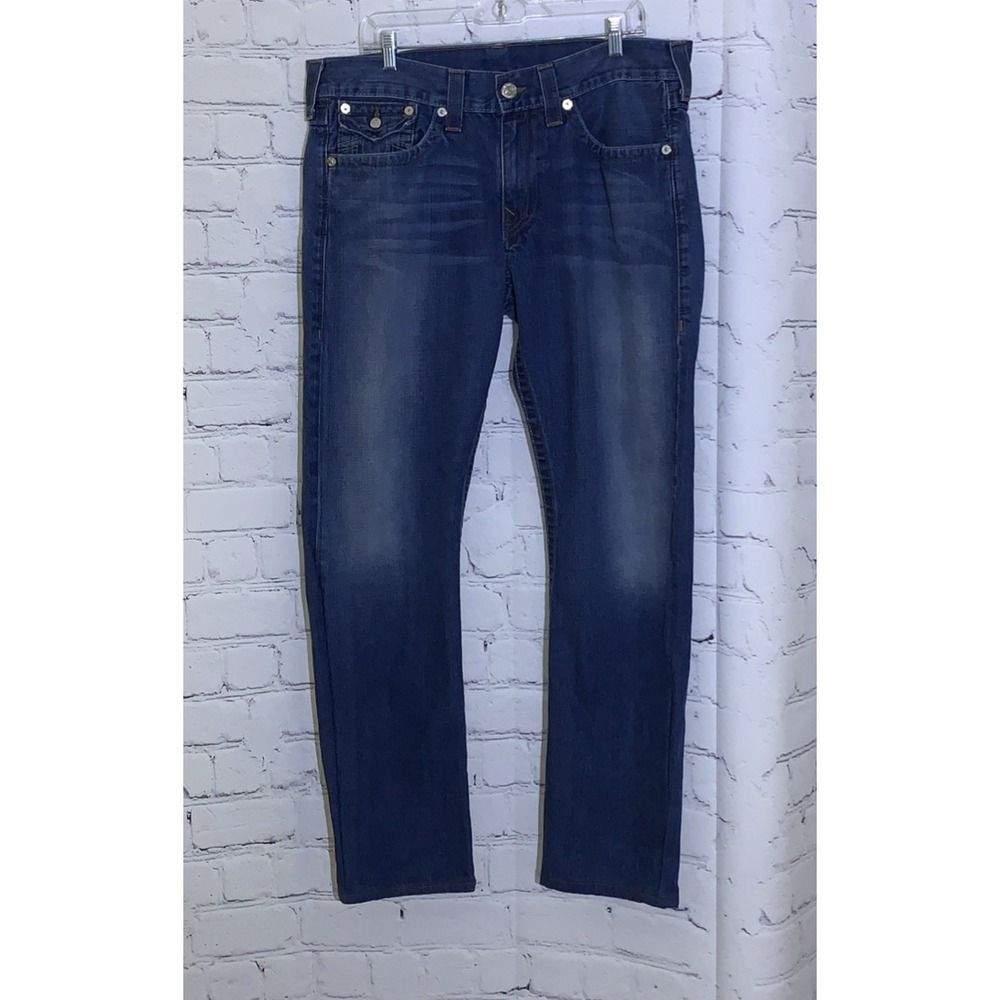 True Religion Jeans Men's 36x30 Straight Flap Pocket Blue Denim USA Made